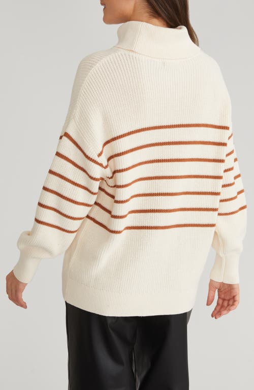 Shop 525 America 525 Elise Stripe Oversize Cotton Turtleneck Sweater In Sea Salt Multi