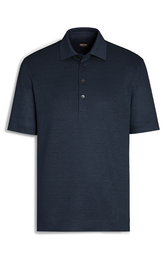 Shop Zegna Linen Polo In Navy
