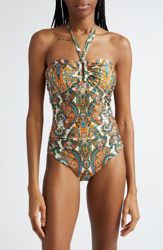 Shop Zimmermann Ottie Wide Link One-piece Swimsuit In Multi Paisley