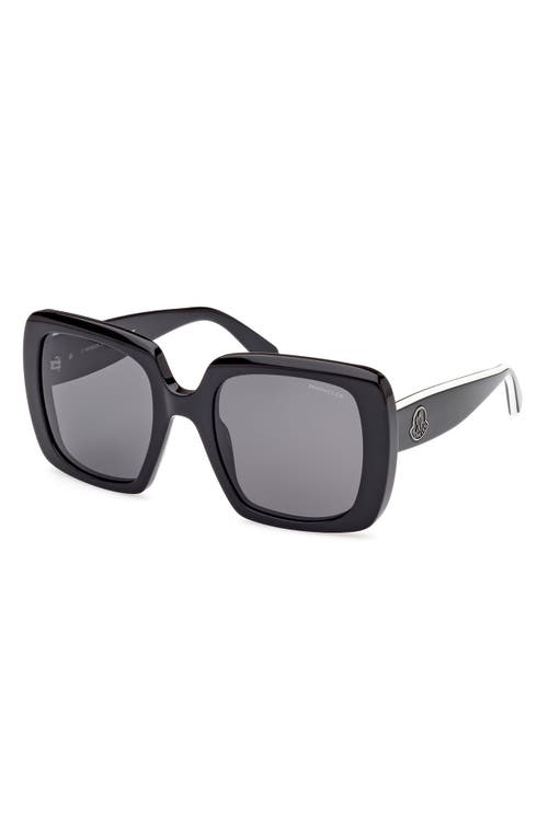 Shop Moncler 53mm Square Sunglasses In Shiny Black/smoke