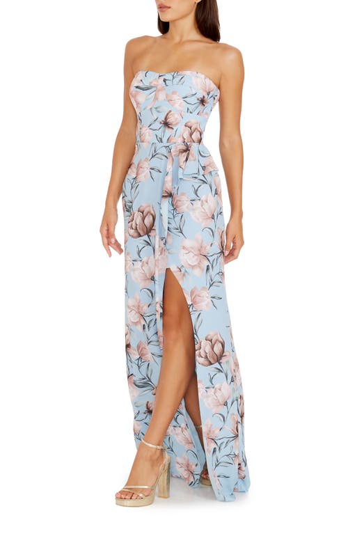 Shop Dress The Population Kai Floral Strapless Maxi Dress In Powder Blue Multi