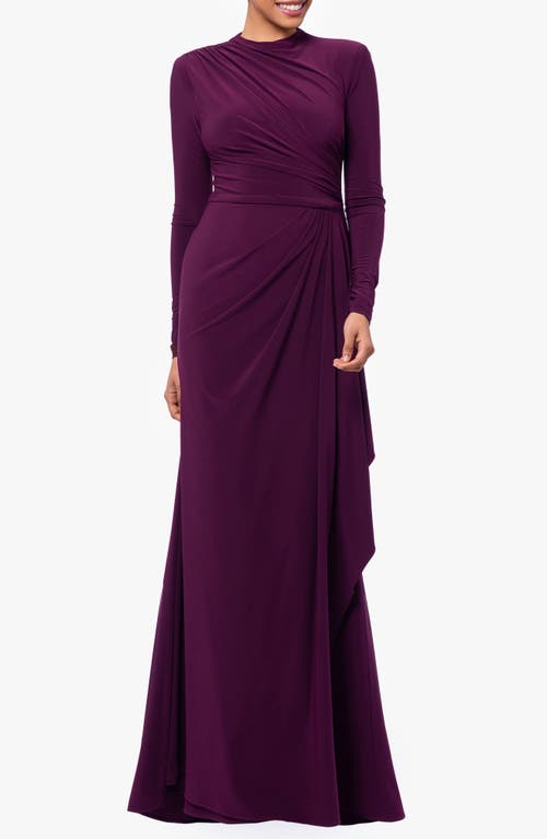 Ruffle Long Sleeve Sheath Gown in Wine