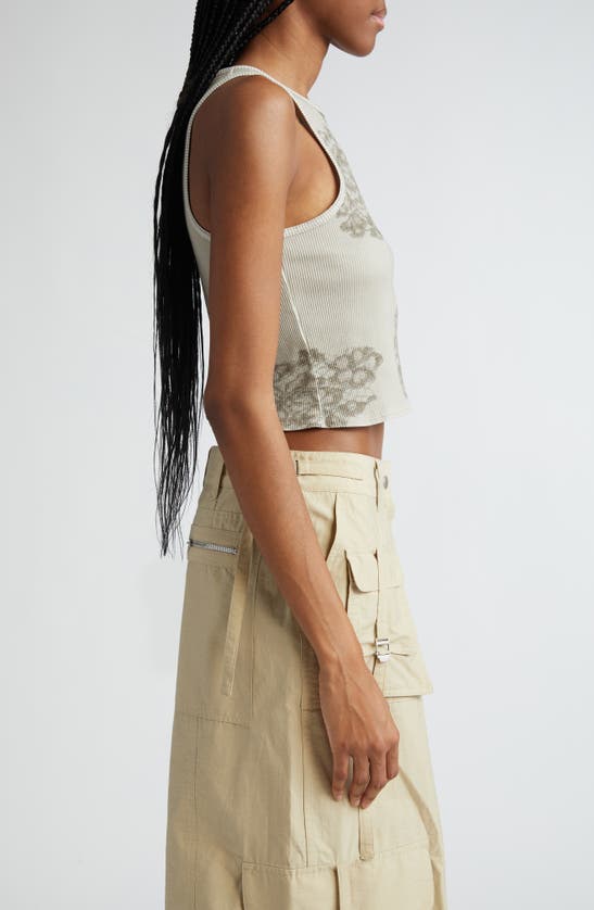 Shop Acne Studios Elaia Midsummer Floral Crop Stretch Cotton Rib Tank In Sage Green