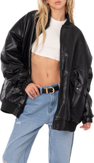 EDIKTED Oversize Faux Leather Bomber Jacket