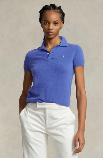 Polo Ralph Lauren Short Sleeve Cashmere Polo Sweater in Maidstone Blue
