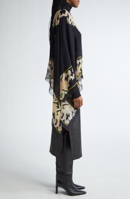Etro Paisley Sheer Silk Poncho In Black