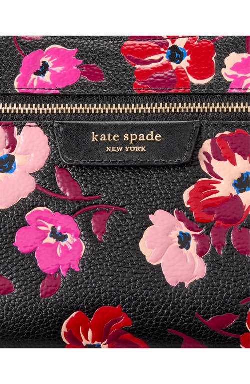 Shop Kate Spade New York Hudson Poppies Pebbled Leather Shoulder Bag In Black Multi.