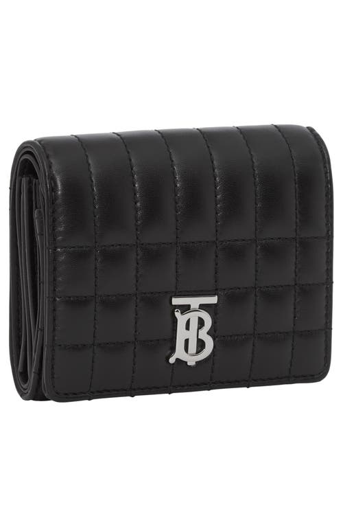 Shop Burberry Lola Quilted Leather Trifold Wallet In Black/palladio