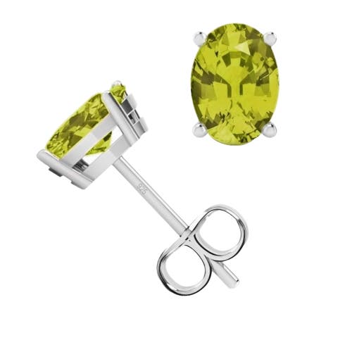 Donatello Gian Sterling Silver Oval Peridot Studs In Peridot