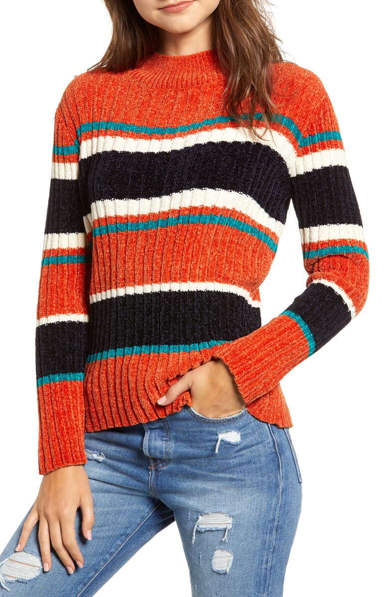 MOON RIVER Stripe Chenille Sweater | Nordstrom