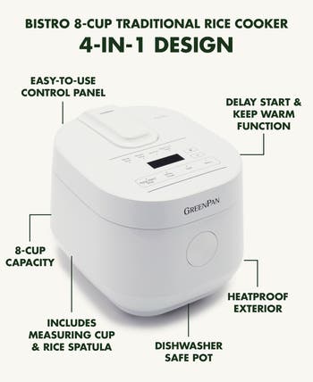 GreenPan Bistro 8-Cup Traditional Rice Cooker - White
