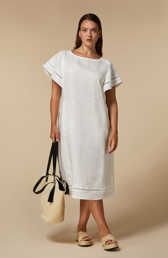 Shop Marina Rinaldi Bartolo Linen Midi Dress In White