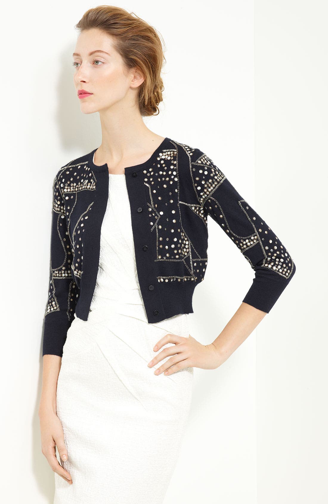 Oscar de la Renta Embellished Cashmere & Silk Crop Cardigan Nordstrom