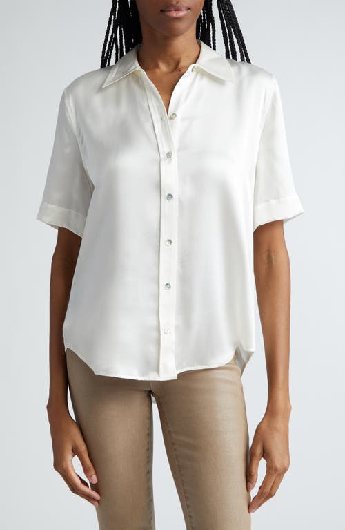 L'AGENCE Elah Short Sleeve Silk Shirt Ivory at Nordstrom,