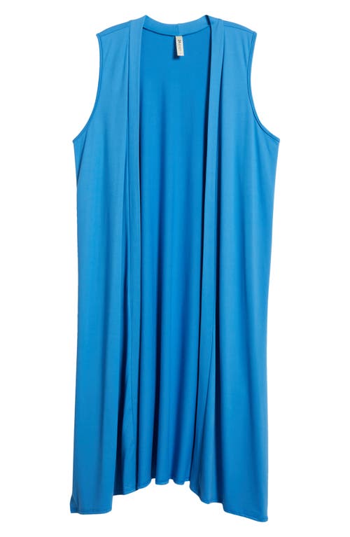 24seven Comfort Apparel Open Front Long Vest In Turquoise