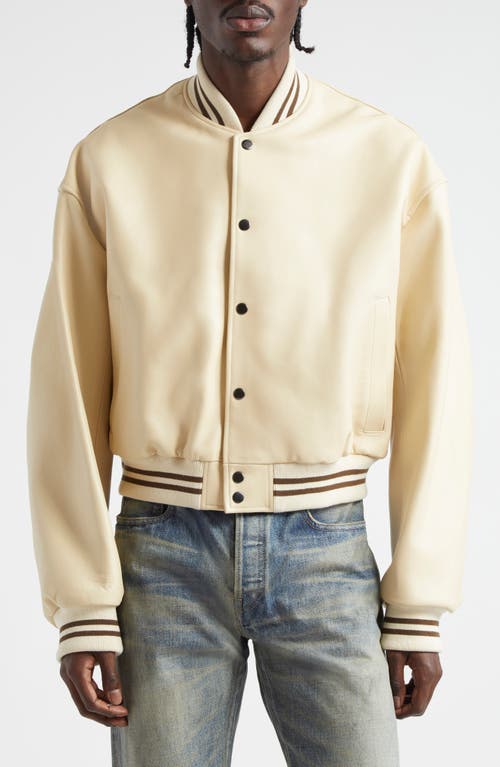 Stadium Leather Bomber Jacket in Ivory X Brown