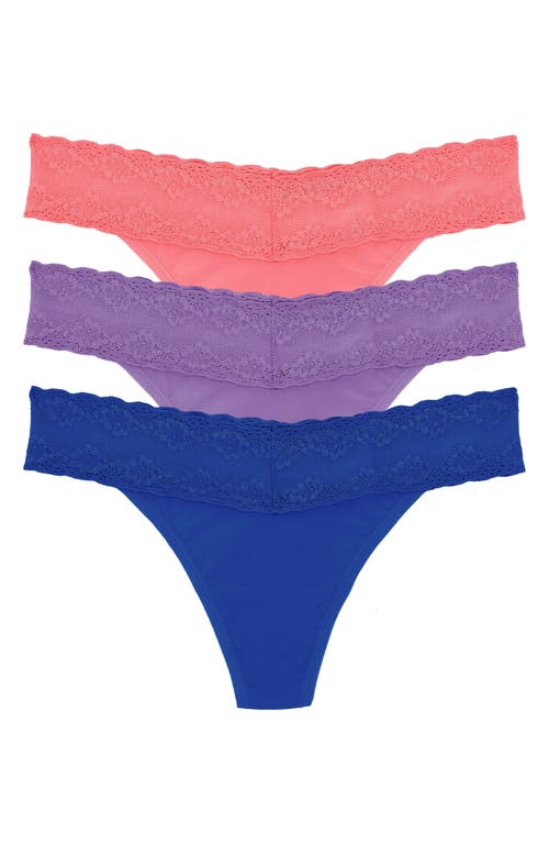 Natori Bliss 3-pack Perfection Lace Trim Thongs In Multi