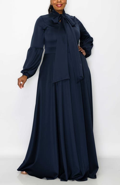 L I V D Bella Donna Long Sleeve Ribbon Tie Dress In Navy