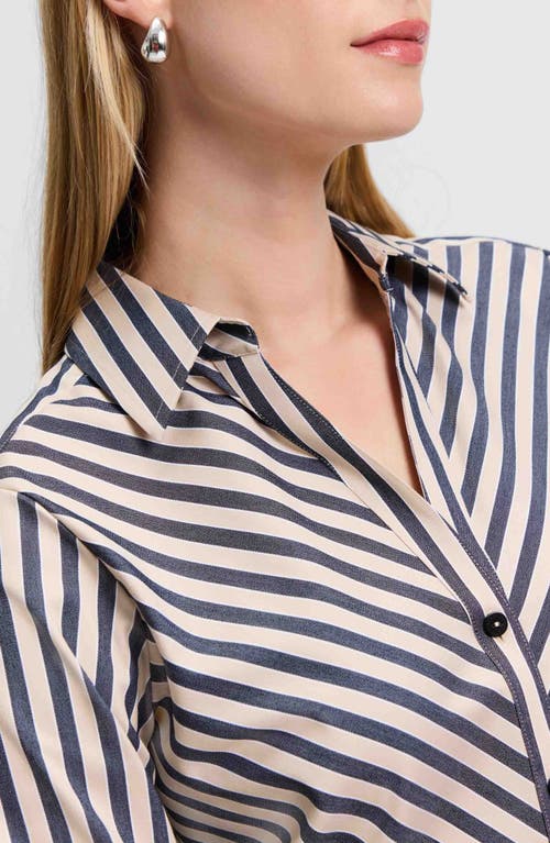 Shop Foxcroft Mary Stripe Stretch Button-up Shirt In Black/neutral