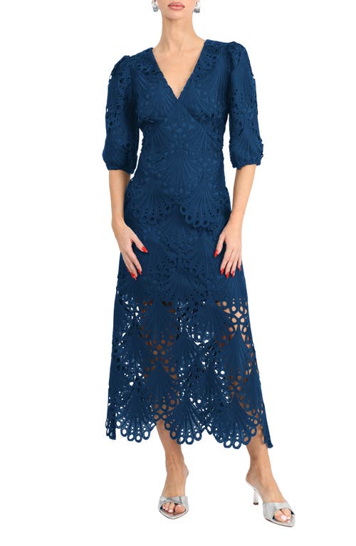 Shop Adelyn Rae Kinsley Puff Sleeve Lace Midi Dress In Teal