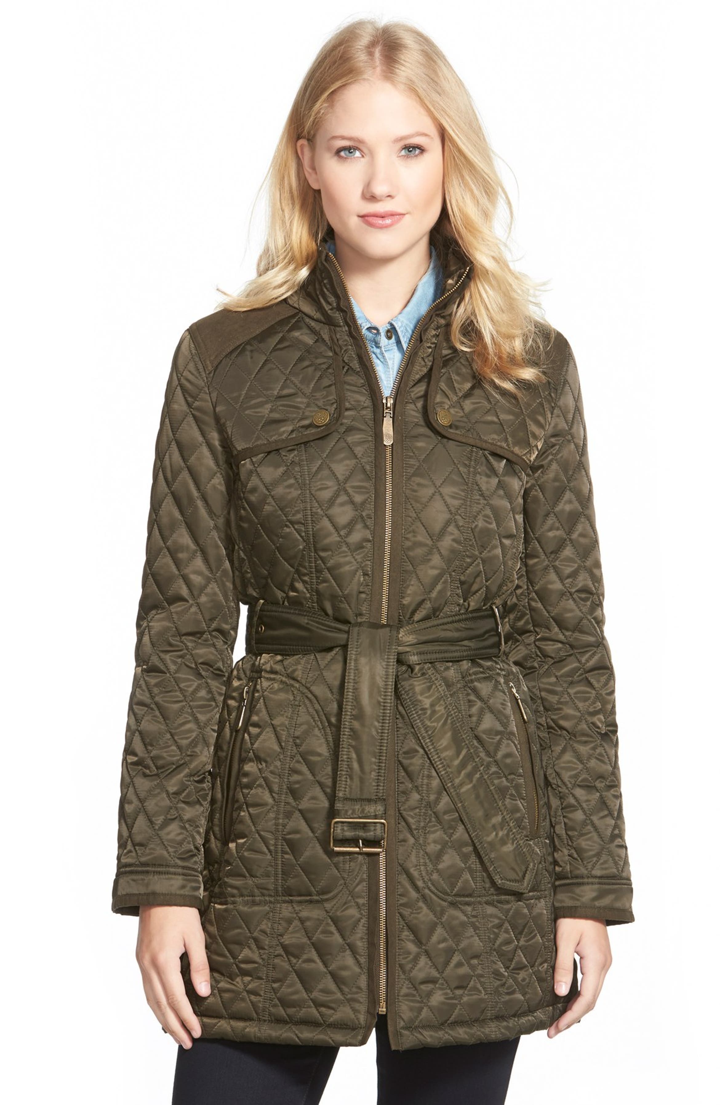 Vince Camuto Faux Suede Trim Belted Quilted Coat | Nordstrom