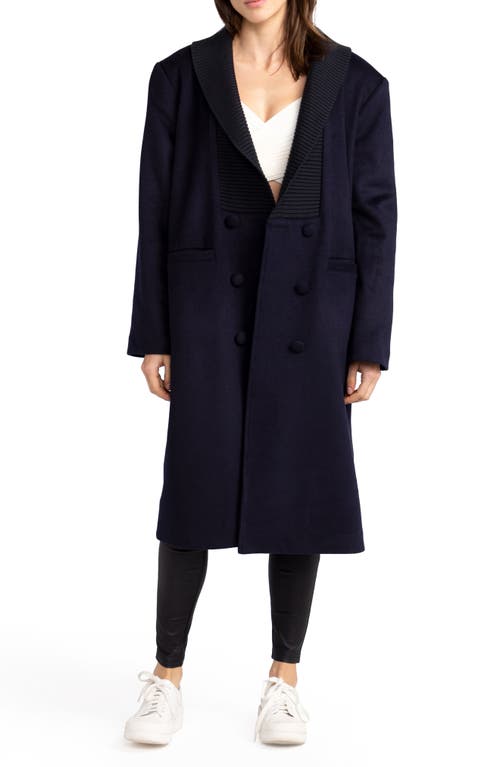 After Party Quilt Lined Wool Blend Coat in Navy