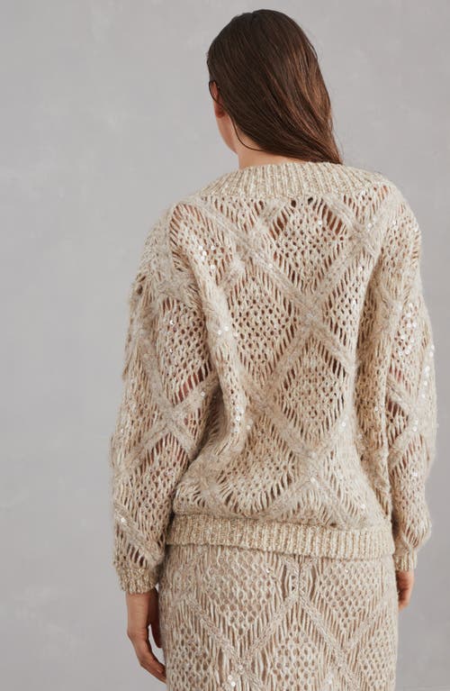 Shop Brunello Cucinelli Wool And Alpaca Sweater With Dazzling Macro Argyle Embroidery In Beige