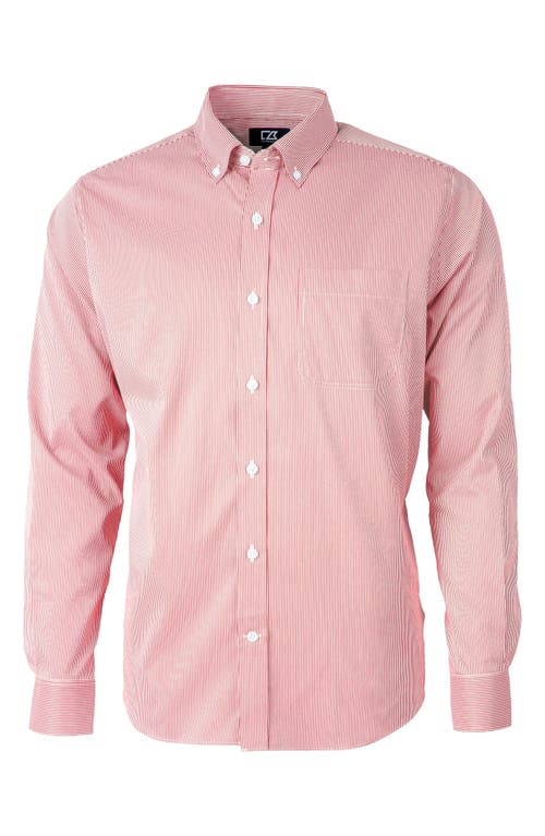Cutter & Buck Versatech Pinstripe Classic Fit Button-Up Performance Shirt in Red at Nordstrom, Size Large