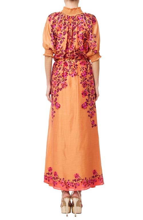 Shop Ciebon Cicile Puff Sleeve Embroidered Maxi Dress In Coral Blush