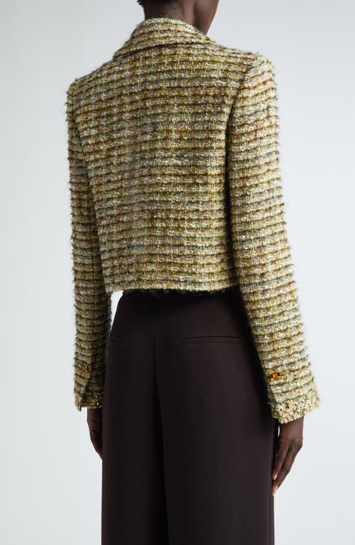 Shop St John St. John Collection Metallic Tweed Crop Jacket In Cypress/moss Multi