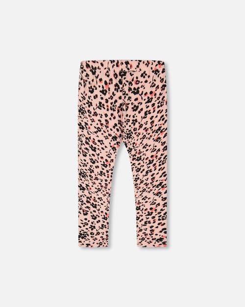 Shop Deux Par Deux Little Girl's Leggings Pink Printed Leopard Flowers In Animal Flowers Print