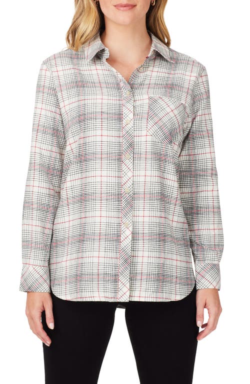 Foxcroft Boyfriend Plaid Cotton Button-Up Shirt in Ivory Multi at Nordstrom, Size 18