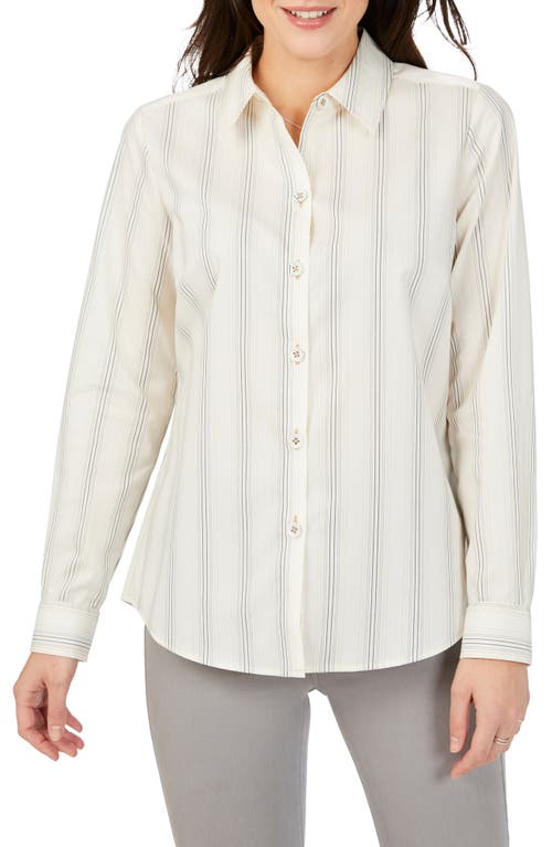 Foxcroft Jules Stripe Cotton Button-Up Shirt Ivory Multi at Nordstrom,
