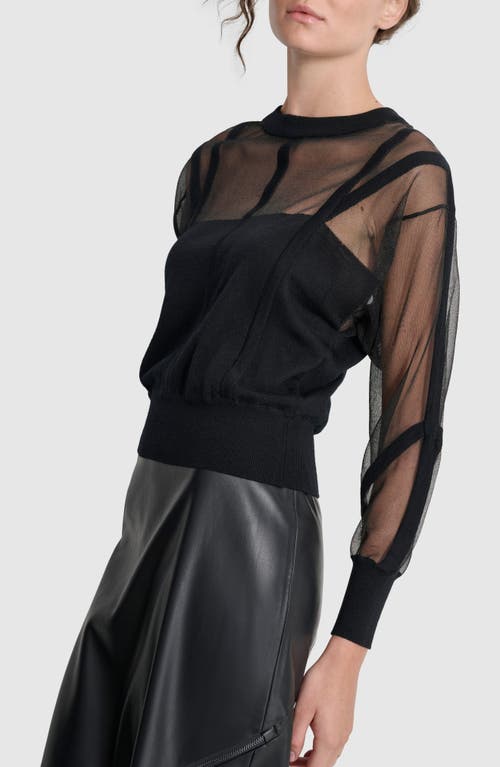 Shop Dkny Seam Detail Sheer Sweater In Black