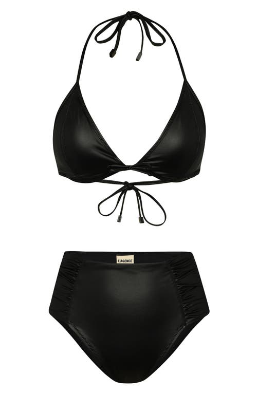 L Agence L'agence Annabelle Luxe Underwire Faux Leather Bikini Top In Black