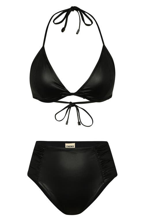 Shop L Agence L'agence Annabelle Luxe Underwire Faux Leather Bikini Top In Black