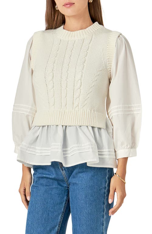 English Factory Mixed Media Layered Top In Off White