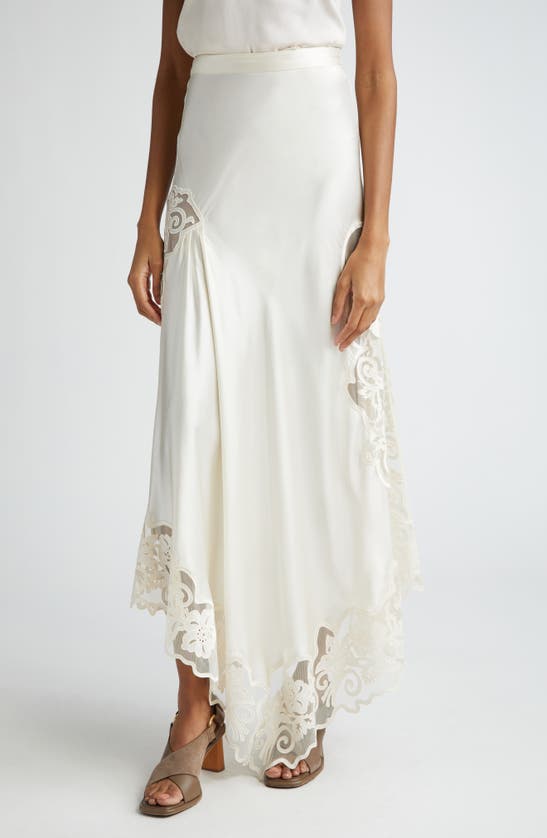Shop Ulla Johnson Cressida Floral Tulle Panel Silk Maxi Skirt In Cowrie