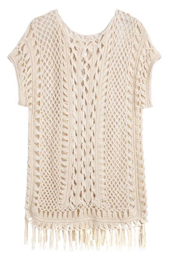 Saachi Fringe Crochet Poncho In Ivory