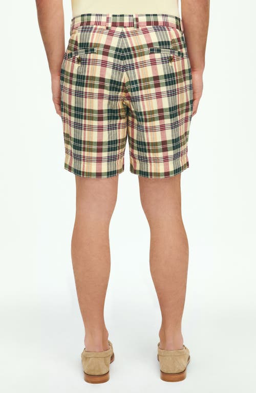 Shop Brooks Brothers Plaid Flat Front Cotton Madras Shorts In Khakimulti