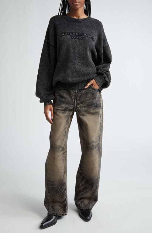 Shop Alexander Wang Debossed Logo Oversize Crewneck Sweater In Storm Bleach Out