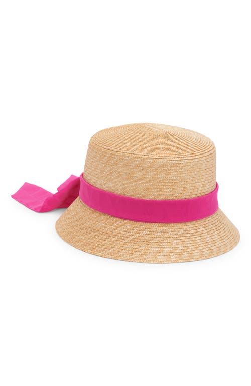 Valentino Garavani VLOGO Toile Twilly Straw Bucket Hat in Yvg Naturale/Pink Pp at Nordstrom, Size 56