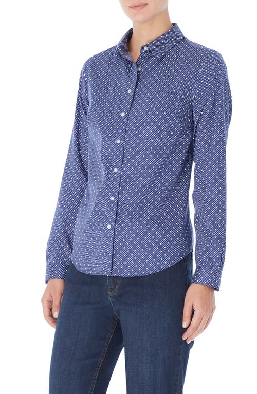 Shop Jones New York Dot Button-up Cotton Shirt In Blue/white