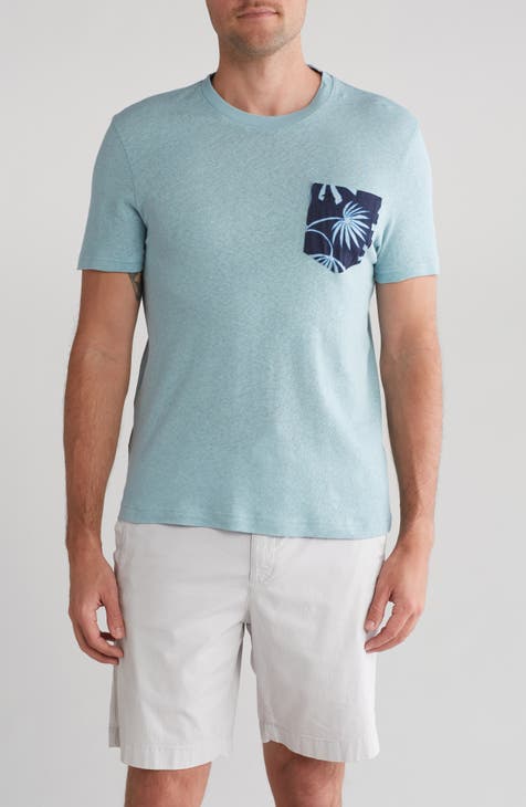 Contrast Floral Linen & Cotton Pocket T-Shirt