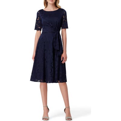 Tahari Lace Fit & Flare Dress, Blue
