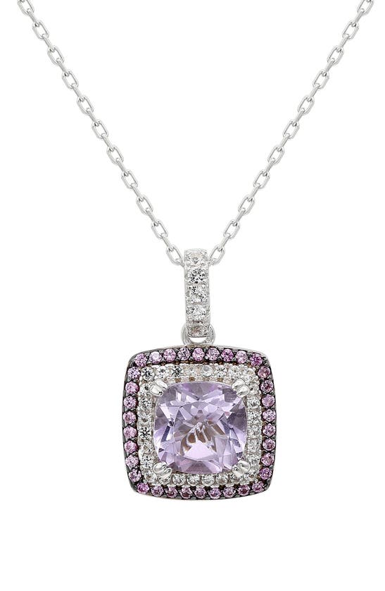 Suzy Levian Semiprecious Stone & White Topaz Cushion Pendant Necklace In Pink