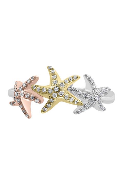 14K Gold Pave Diamond Starfish Ring - 0.23 ctw