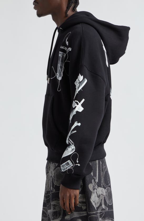 Shop Off-white Scan Arrow Cotton Graphic Hoodie In Black Grey