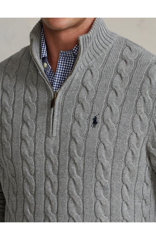 Shop Polo Ralph Lauren Cable Knit Half Zip Cotton Blend Pullover In Fawn Grey Heather