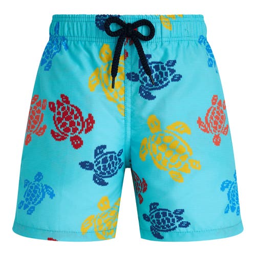 Shop Vilebrequin Kids' Ronde Des Tortues Tricot Swim Shorts In Bleu Lazuli